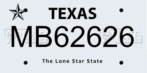MB62626 Texas License Plate