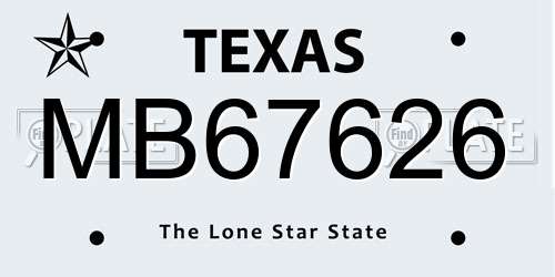 MB67626 Texas License Plate