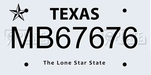 MB67676 Texas License Plate