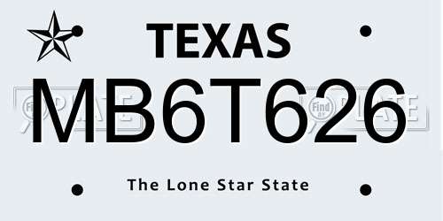 MB6T626 Texas License Plate
