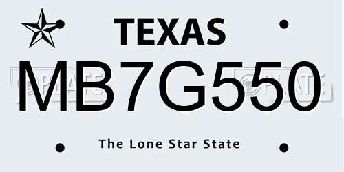 MB7G550 Texas License Plate