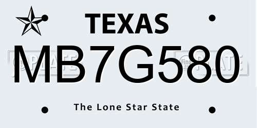 MB7G580 Texas License Plate