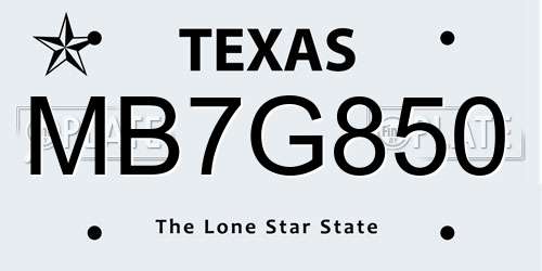 MB7G850 Texas License Plate