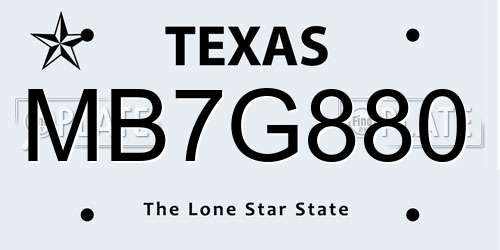 MB7G880 Texas License Plate