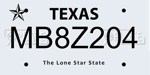 MB8Z204 Texas License Plate