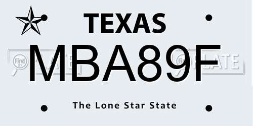 MBA89F Texas License Plate
