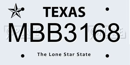 MBB3168 Texas License Plate