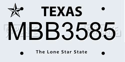 MBB3585 Texas License Plate
