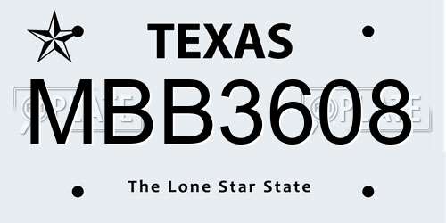 MBB3608 Texas License Plate