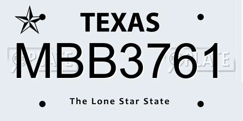 MBB3761 Texas License Plate