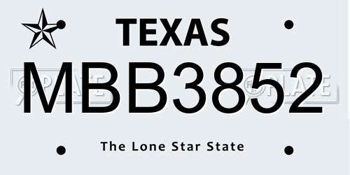 MBB3852 Texas License Plate