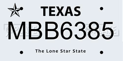 MBB6385 Texas License Plate