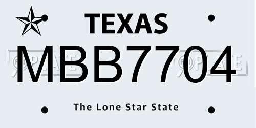 MBB7704 Texas License Plate