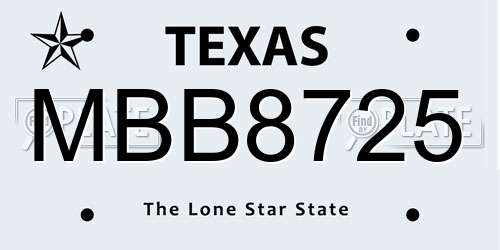MBB8725 Texas License Plate