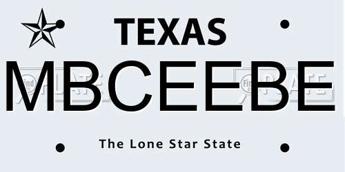 MBCEEBE Texas License Plate