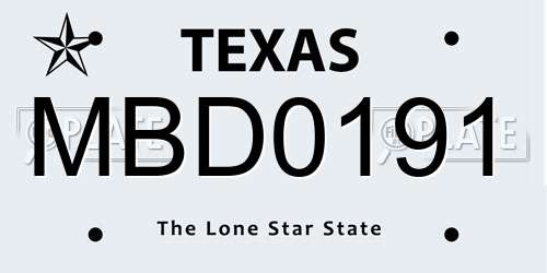MBD0191 Texas License Plate