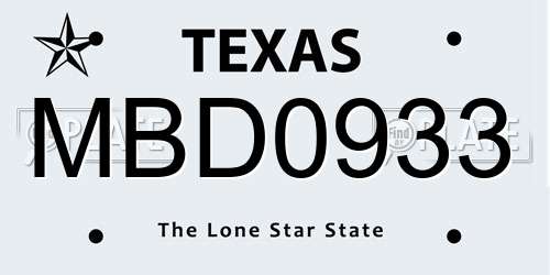 MBD0933 Texas License Plate