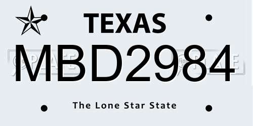 MBD2984 Texas License Plate