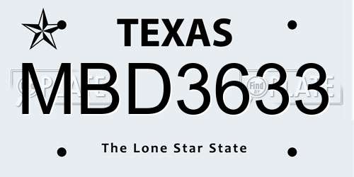 MBD3633 Texas License Plate