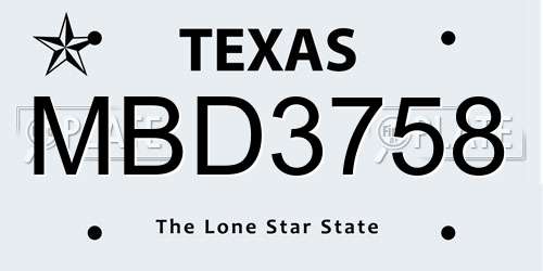MBD3758 Texas License Plate