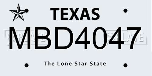 MBD4047 Texas License Plate