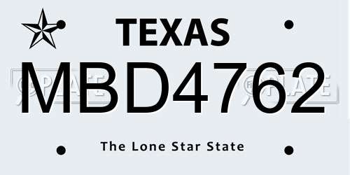 MBD4762 Texas License Plate