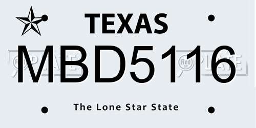 MBD5116 Texas License Plate