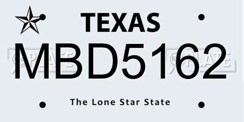 MBD5162 Texas License Plate