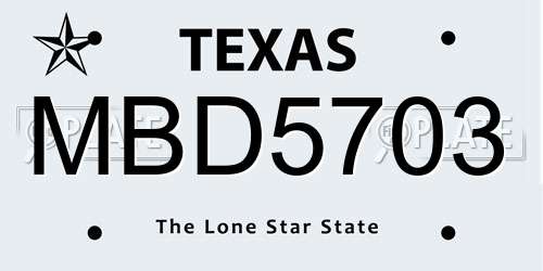 MBD5703 Texas License Plate