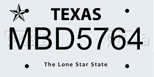 MBD5764 Texas License Plate