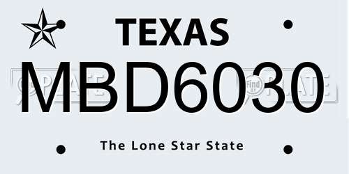 MBD6030 Texas License Plate