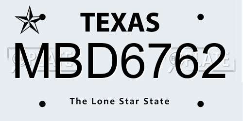 MBD6762 Texas License Plate