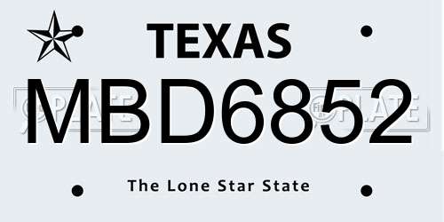 MBD6852 Texas License Plate