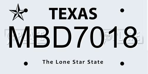 MBD7018 Texas License Plate