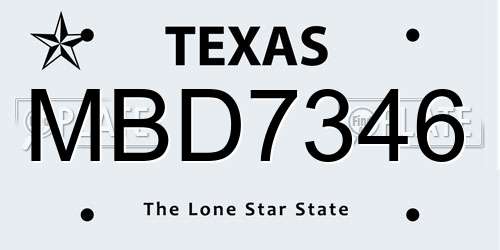MBD7346 Texas License Plate