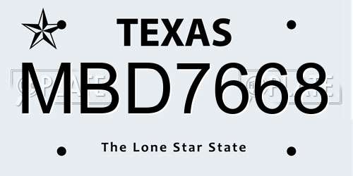 MBD7668 Texas License Plate
