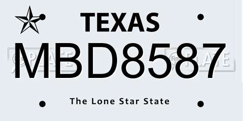 MBD8587 Texas License Plate