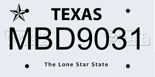 MBD9031 Texas License Plate