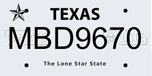MBD9670 Texas License Plate
