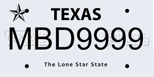MBD9999 Texas License Plate