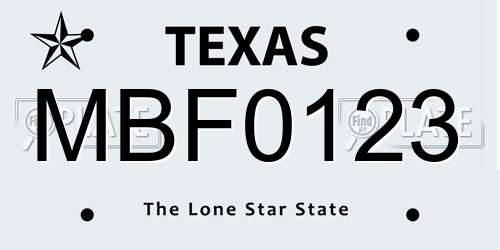 MBF0123 Texas License Plate