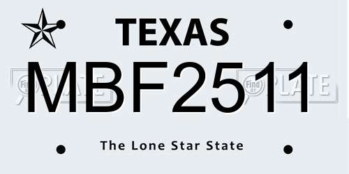 MBF2511 Texas License Plate