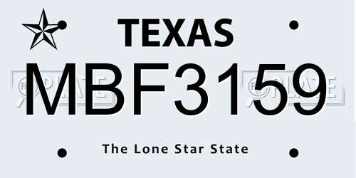 MBF3159 Texas License Plate