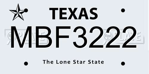 MBF3222 Texas License Plate