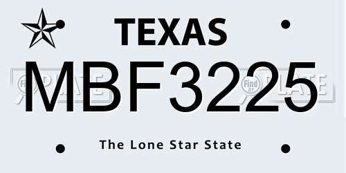 MBF3225 Texas License Plate