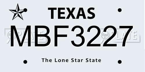 MBF3227 Texas License Plate