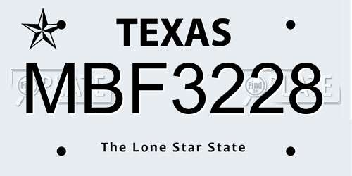 MBF3228 Texas License Plate
