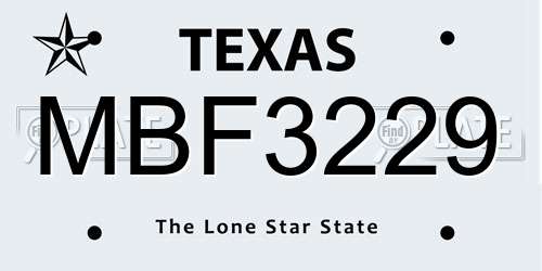 MBF3229 Texas License Plate