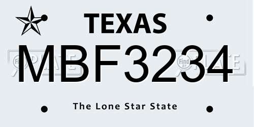 MBF3234 Texas License Plate
