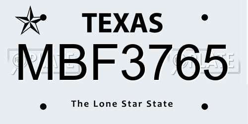 MBF3765 Texas License Plate